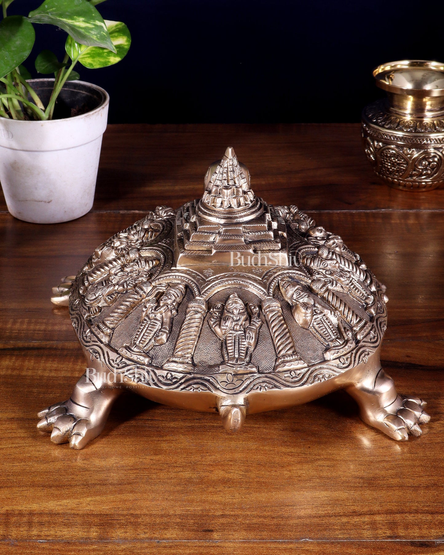 Handcrafted Brass Vishnu Dashavatars with Shree Yantra on Tortoise Base 13 inch
