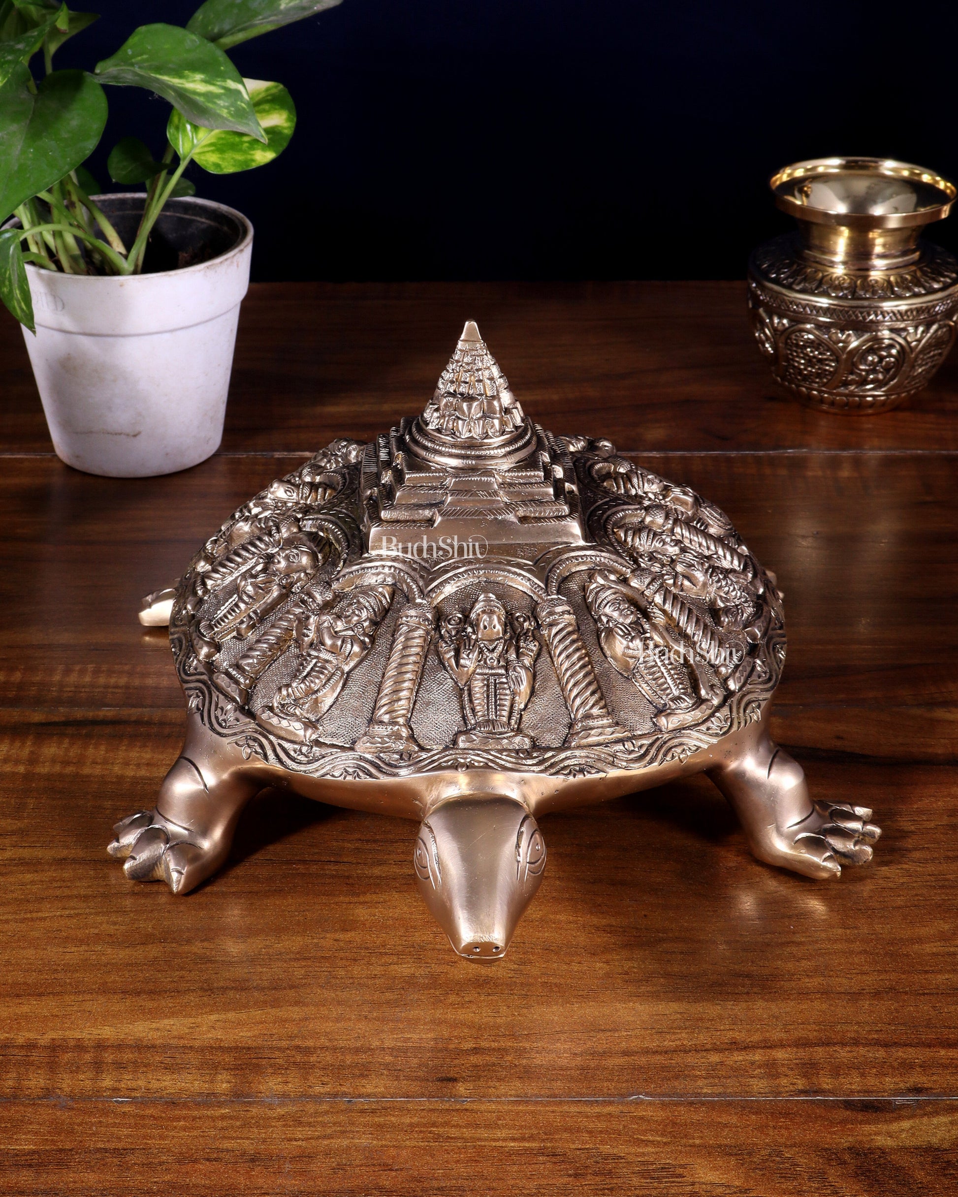 Handcrafted Brass Vishnu Dashavatars with Shree Yantra on Tortoise Base 13 inch