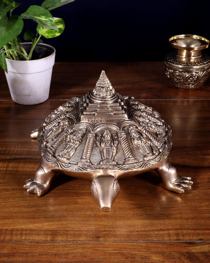 Handcrafted Brass Vishnu Dashavatars with Shree Yantra on Tortoise Base 13 inch