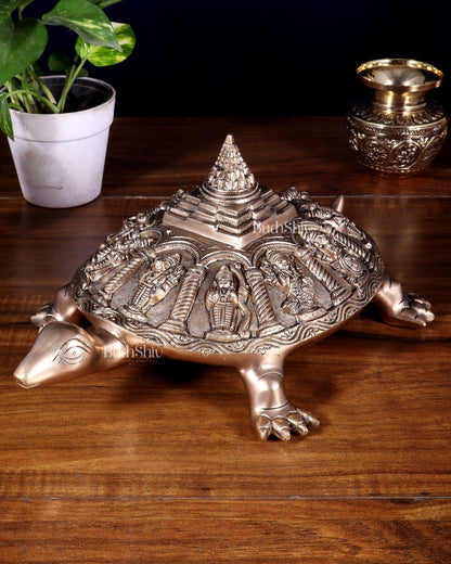 Handcrafted Brass Vishnu Dashavatars with Shree Yantra on Tortoise Base 13 inch