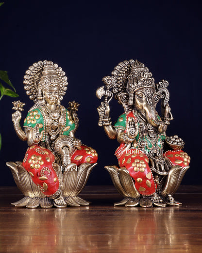 Brass Superfine Lord Ganesha & Goddess Lakshmi Pair – meenakari 6"