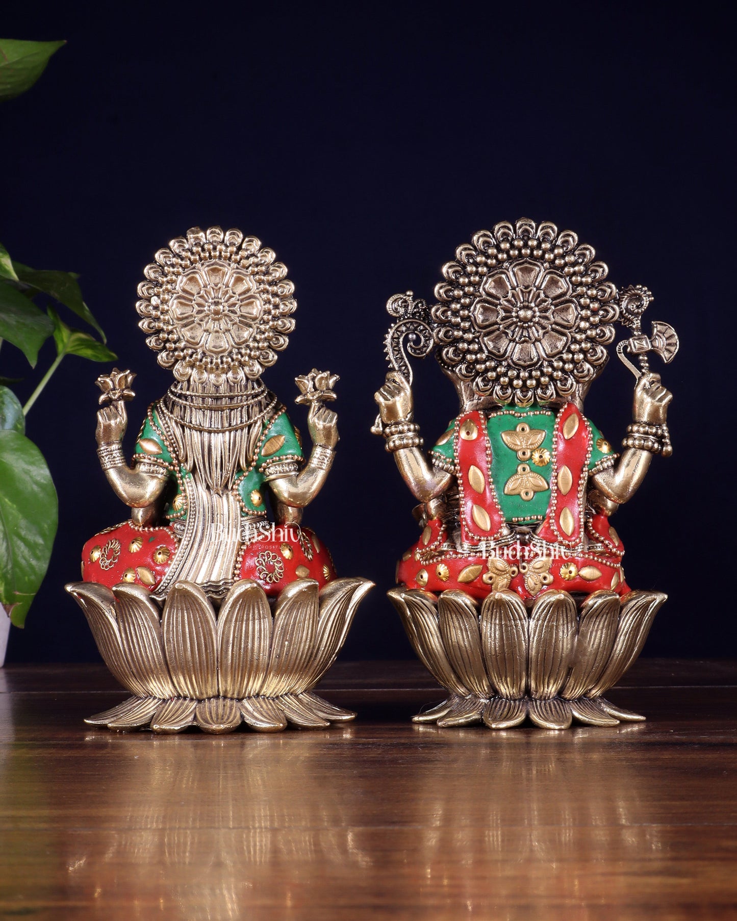 Brass Superfine Lord Ganesha & Goddess Lakshmi Pair – meenakari 6"