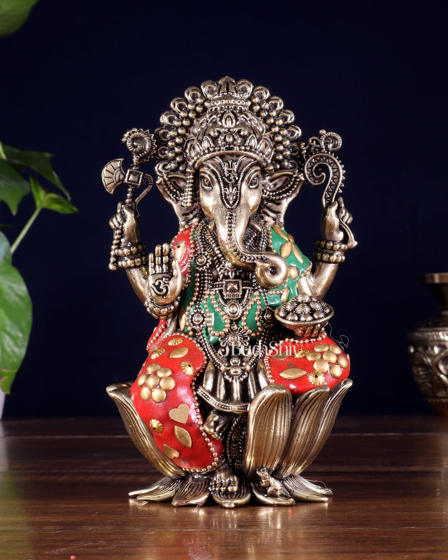 Pure Brass Superfine Lord Ganesha Idol | 6 inch with meenakari