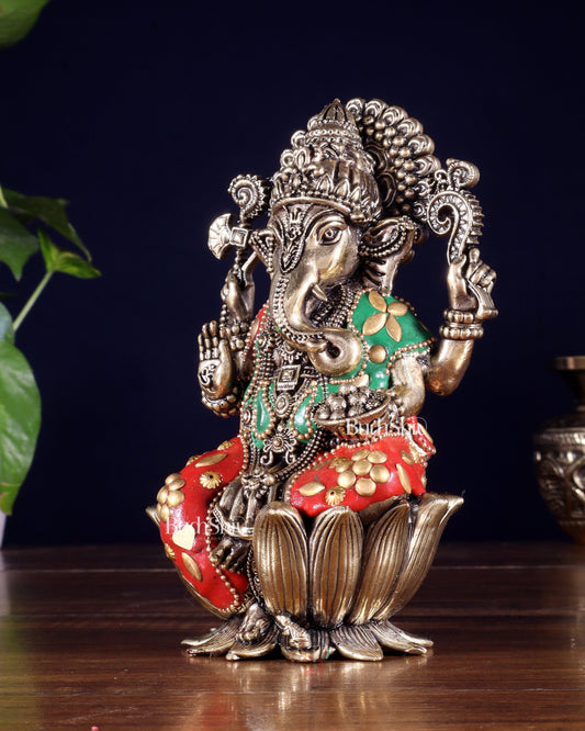 Pure Brass Superfine Lord Ganesha Idol | 6 inch with meenakari