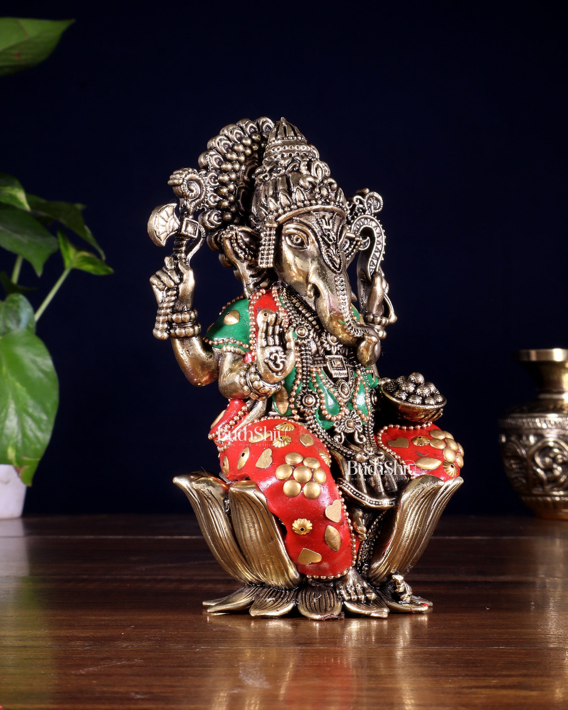 Pure Brass Superfine Lord Ganesha Idol | 6 inch with meenakari