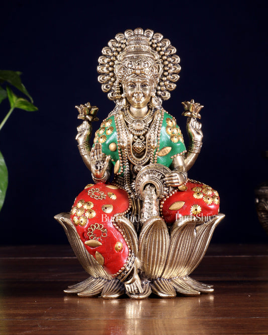 Brass Superfine Lakshmi Idol - 6 Inch lotus base meenakari