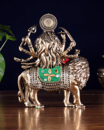 Brass Durga on Lion Idol – 6 Inch, Superfine Lightweight
