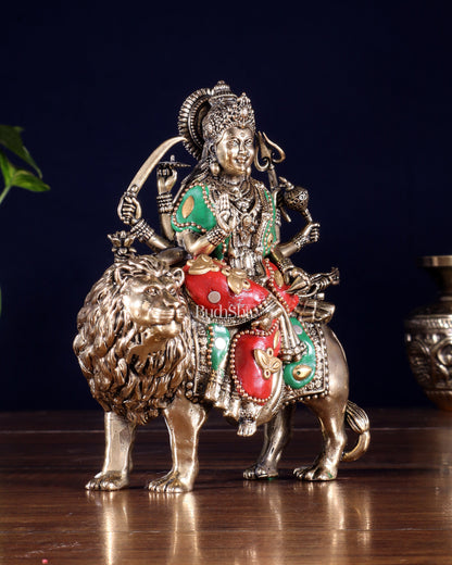 Brass Durga on Lion Idol – 6 Inch, Superfine Lightweight