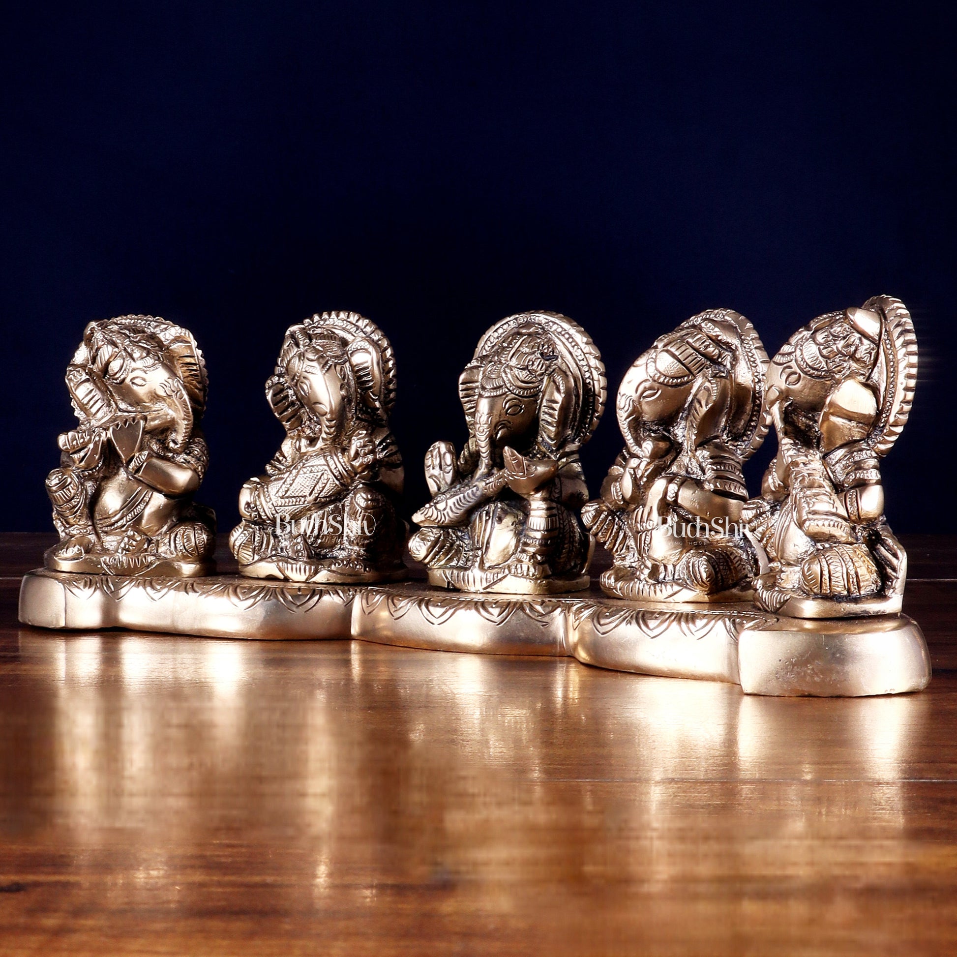 Pure Brass Set of Five Musical Ganesha – Showpiece & Gift for Loved Ones 4 inch