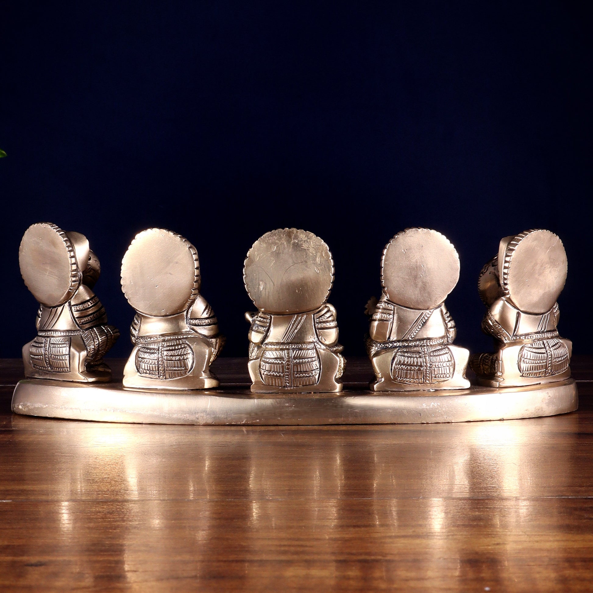Pure Brass Set of Five Musical Ganesha – Showpiece & Gift for Loved Ones 4 inch