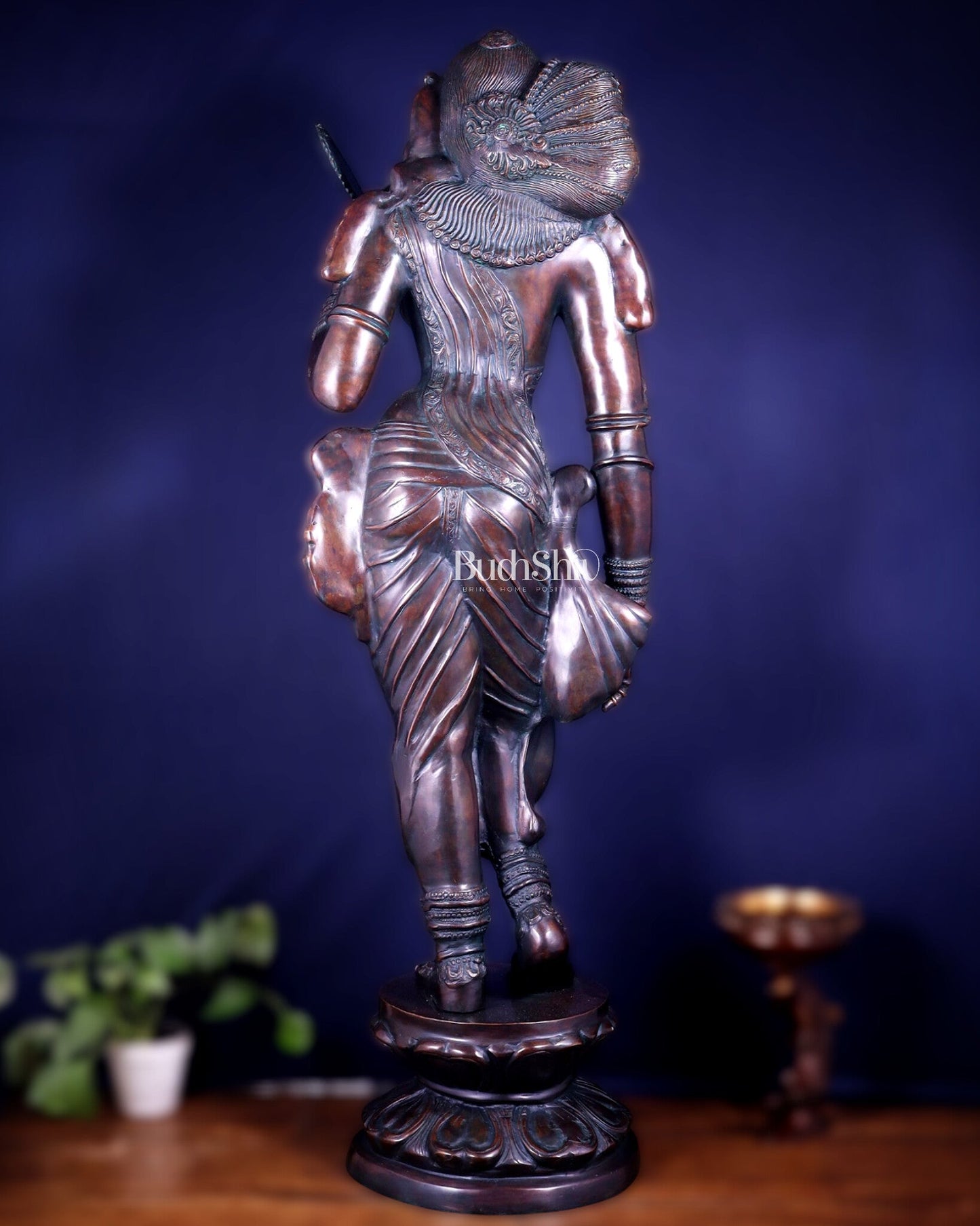 Chola Style Apsara Holding a Mirror – Large Vintage Finish Sculpture 50 inch