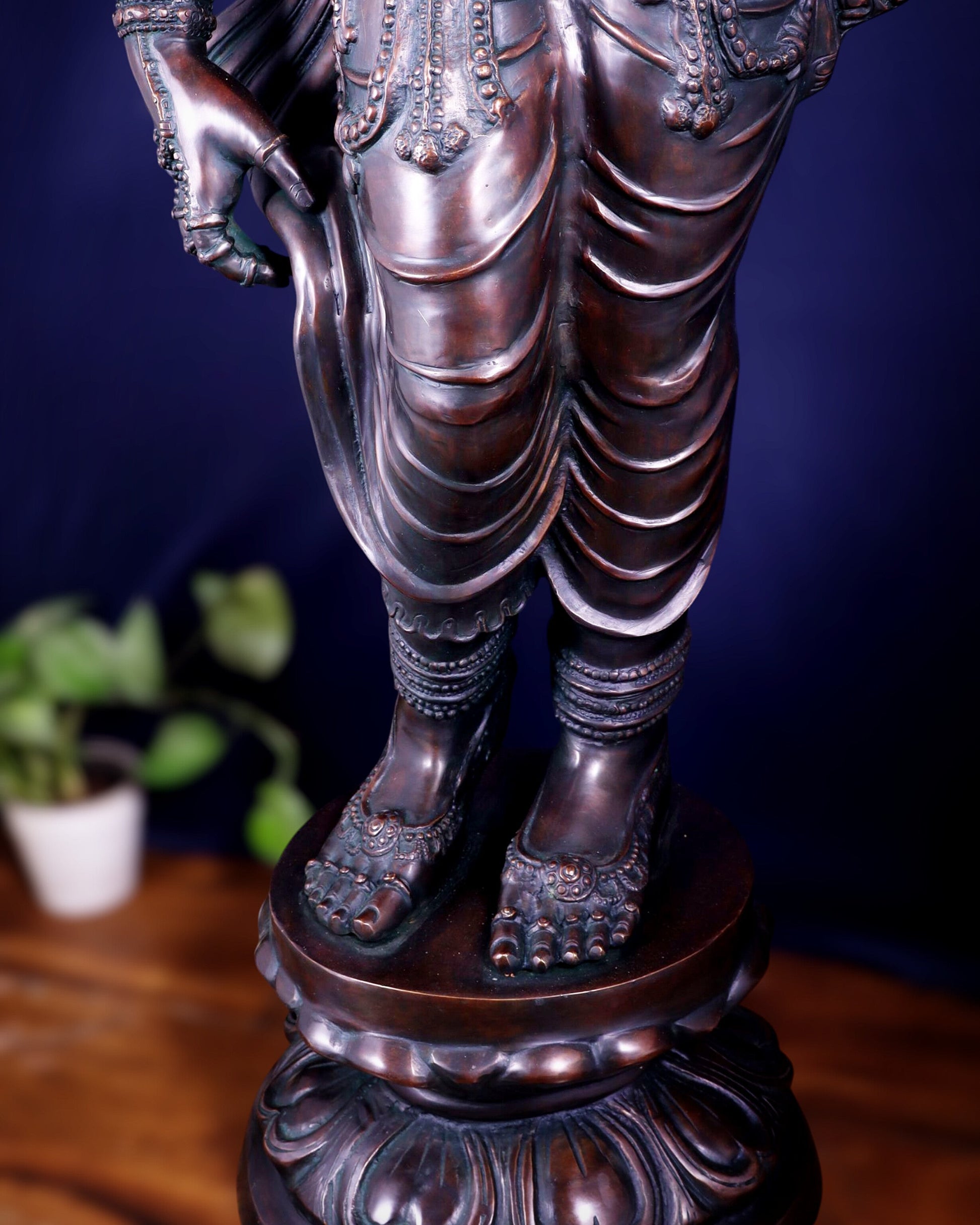 Chola Style Apsara Holding a Mirror – Large Vintage Finish Sculpture 50 inch