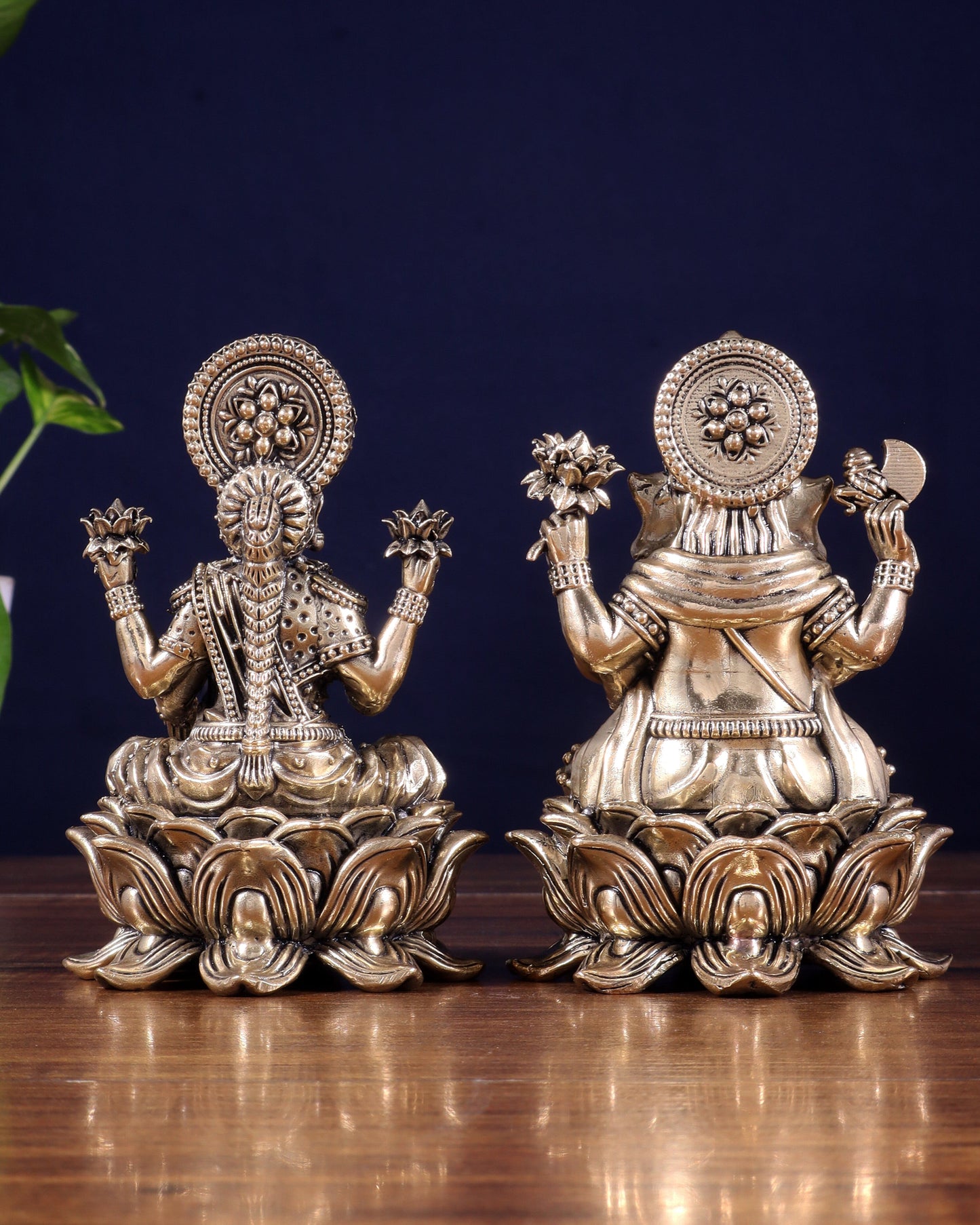 Brass Superfine Ganesha Lakshmi Idol on Lotus Base 5 inch