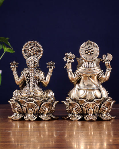 Brass Superfine Ganesha Lakshmi Idol on Lotus Base 5 inch