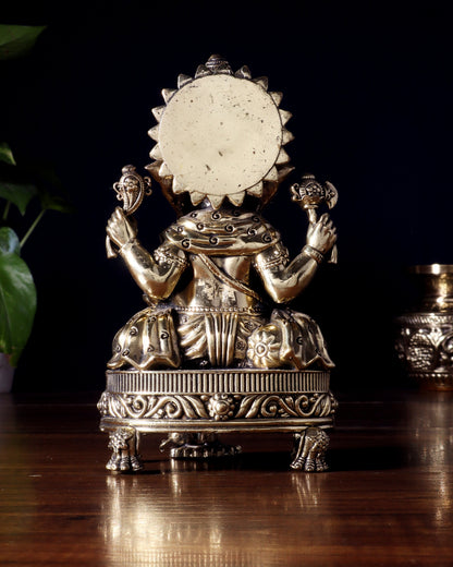 Brass Superfine Ganesha Seated on Throne Idol 6 inch