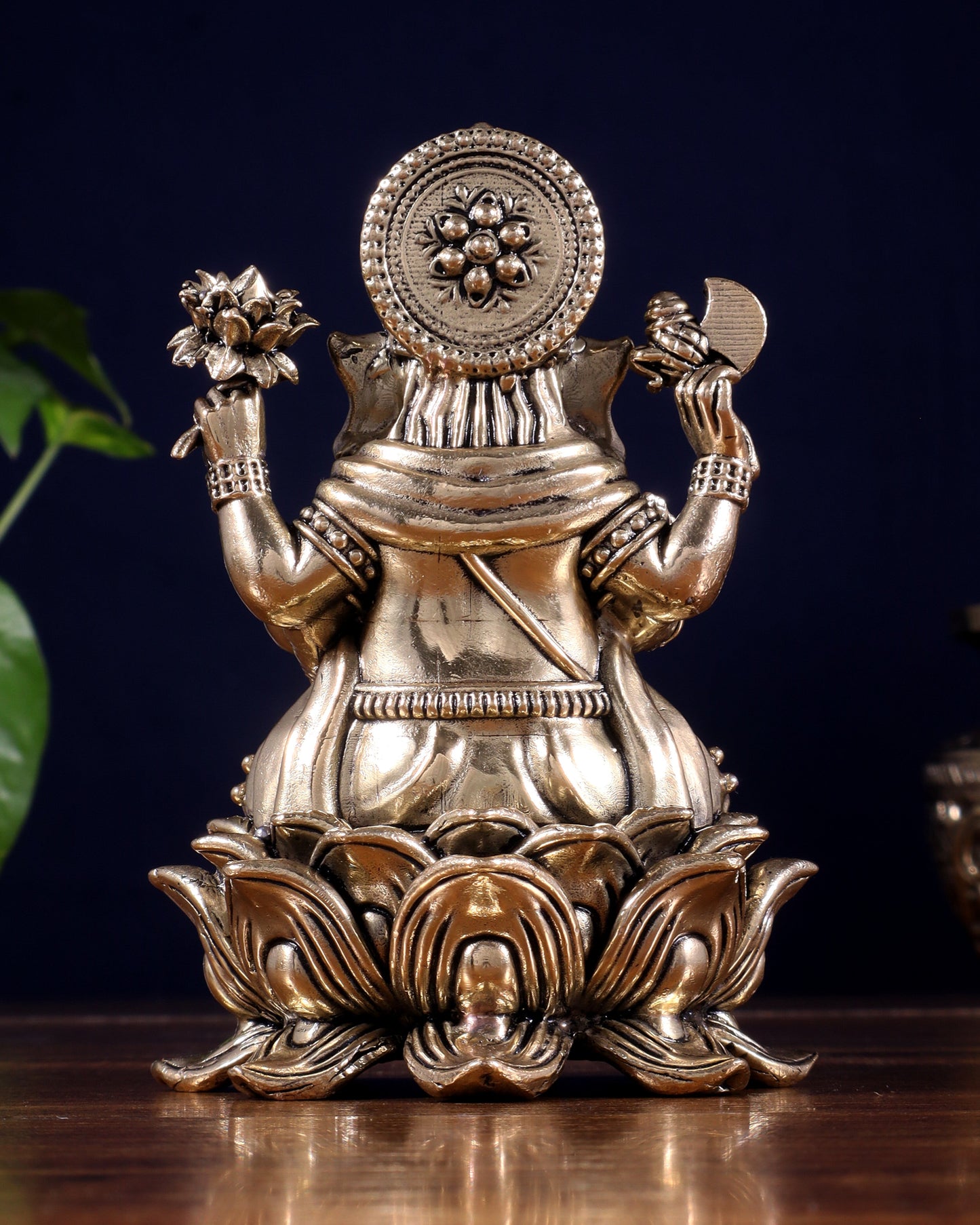 Brass Superfine Ganesha Idol on Lotus Base 5"