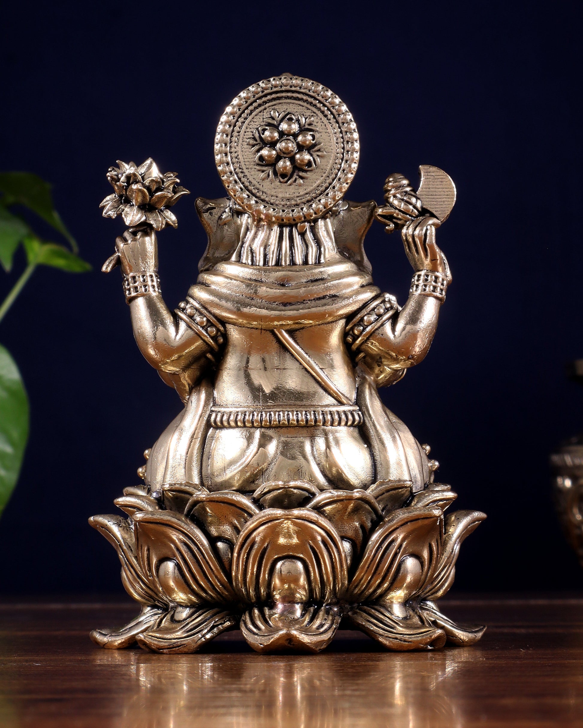 Brass Superfine Ganesha Idol on Lotus Base 5"