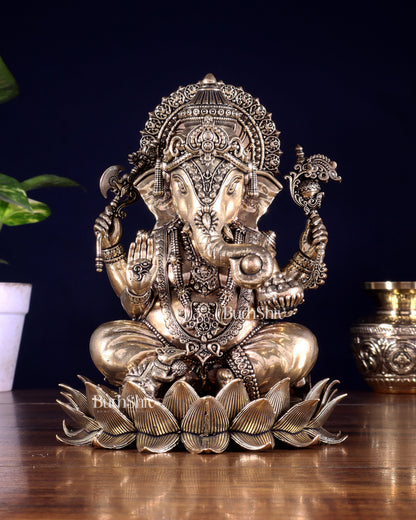 Brass Superfine Lord Ganesha Statue with Enhanced Carvings 8 inch