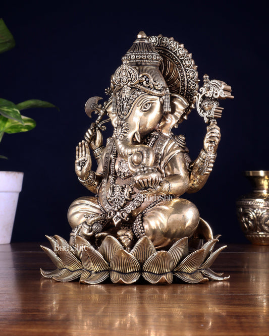 Brass Superfine Lord Ganesha Statue with Enhanced Carvings 8 inch