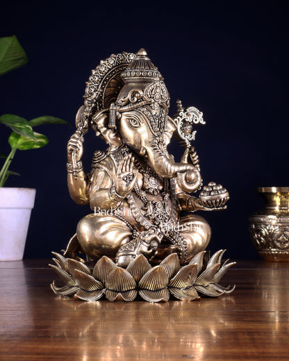 Brass Superfine Lord Ganesha Statue with Enhanced Carvings 8 inch