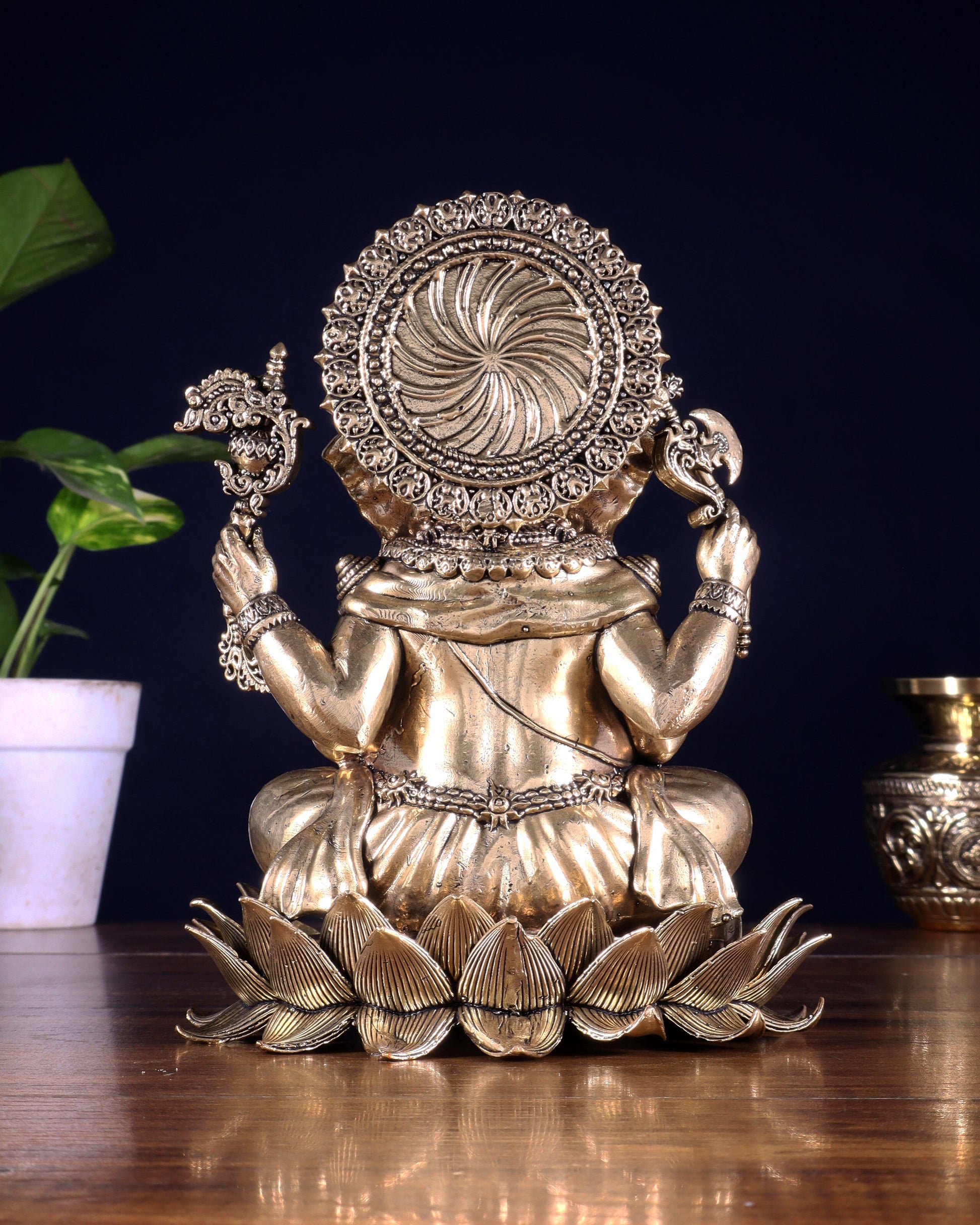 Brass Superfine Lord Ganesha Statue with Enhanced Carvings 8 inch