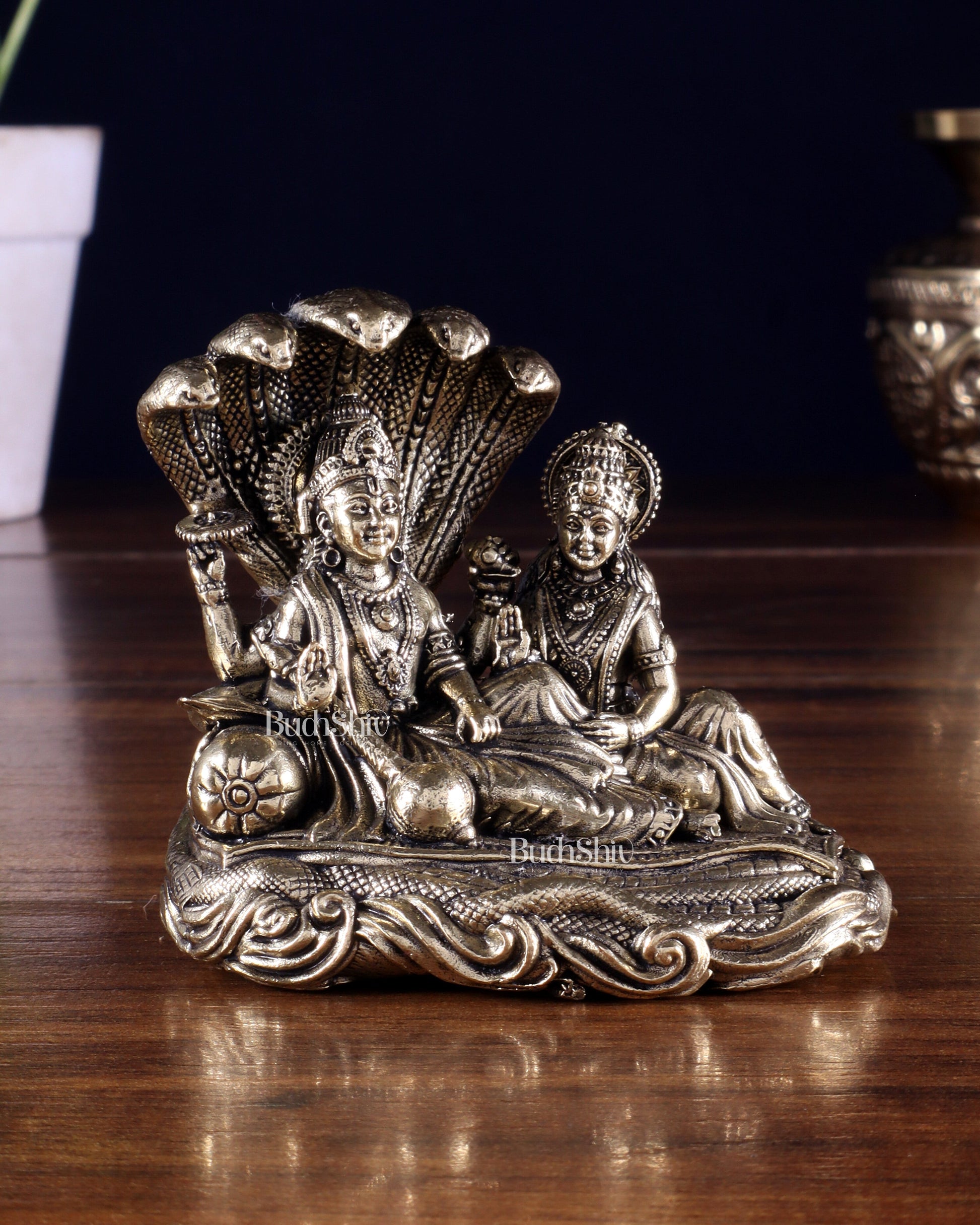 Brass Superfine Vishnu Lakshmi narayan Resting on Sheshanaag Idol 3 inch
