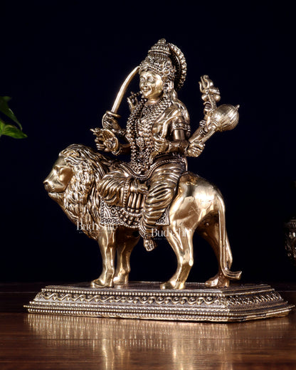 Brass Superfine Goddess Durga Idol – Sherawali Mata Murti with Base 7"