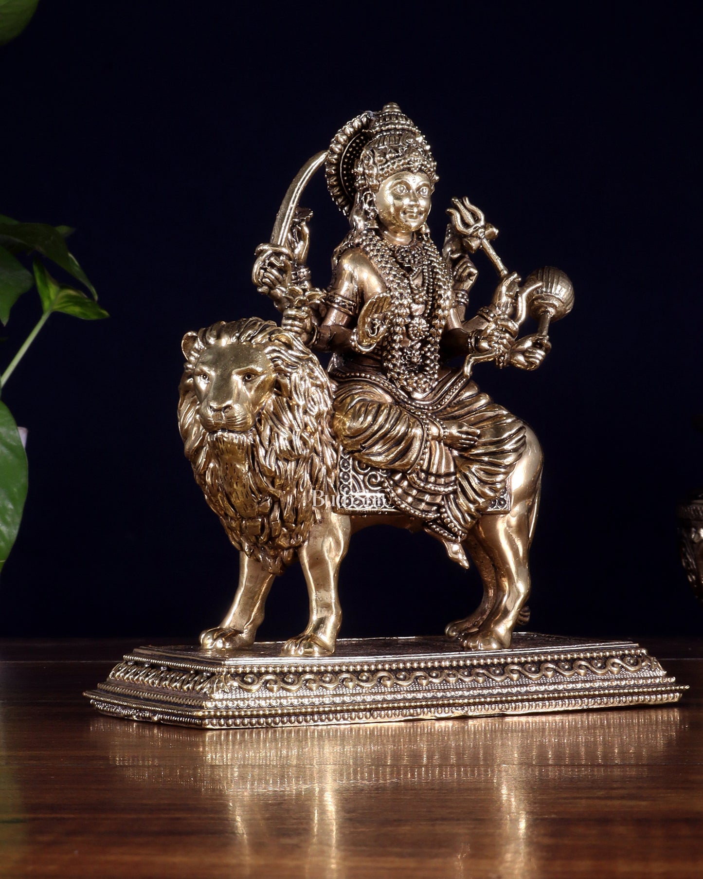 Brass Superfine Goddess Durga Idol – Sherawali Mata Murti with Base 7"