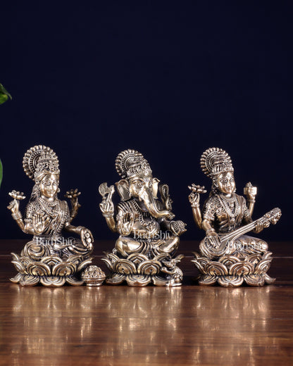 Brass Superfine Ganesha Lakshmi Saraswati Idol Set 4"
