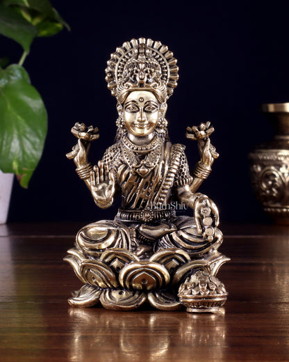 Brass Superfine Goddess Lakshmi on Lotus Idol 4 inch