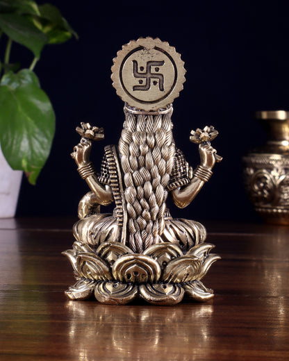 Brass Superfine Goddess Lakshmi on Lotus Idol 4 inch