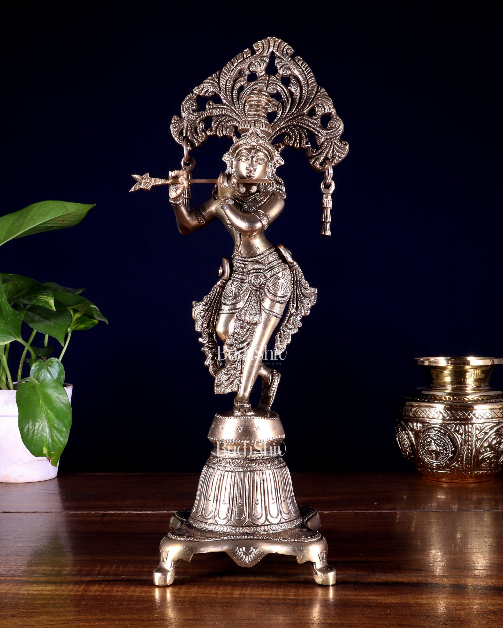 Pure Brass Unique Lord Krishna Idol 14.5 inch