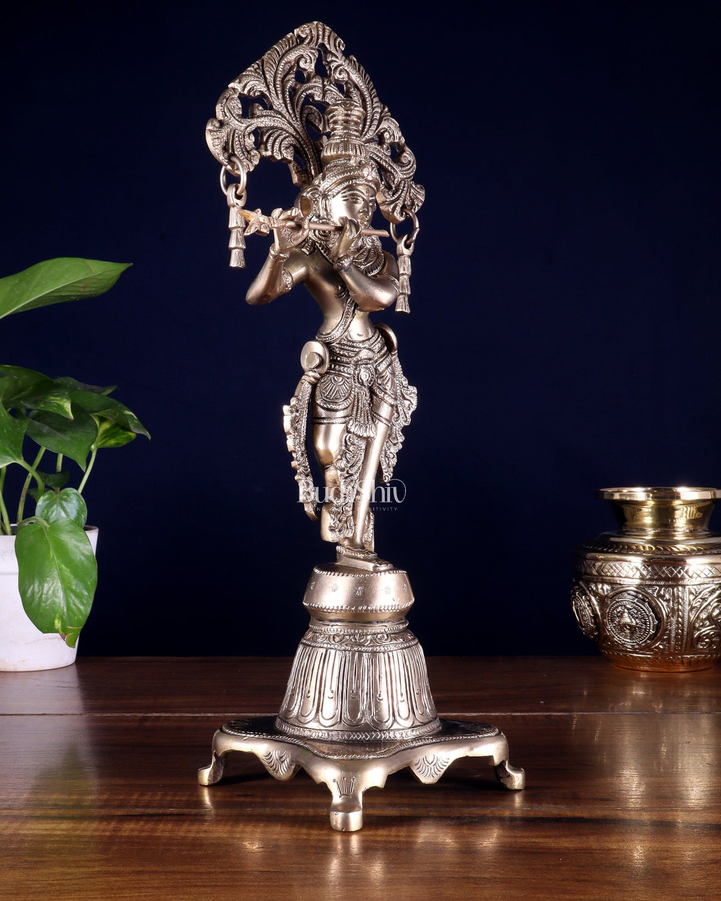 Pure Brass Unique Lord Krishna Idol 14.5 inch