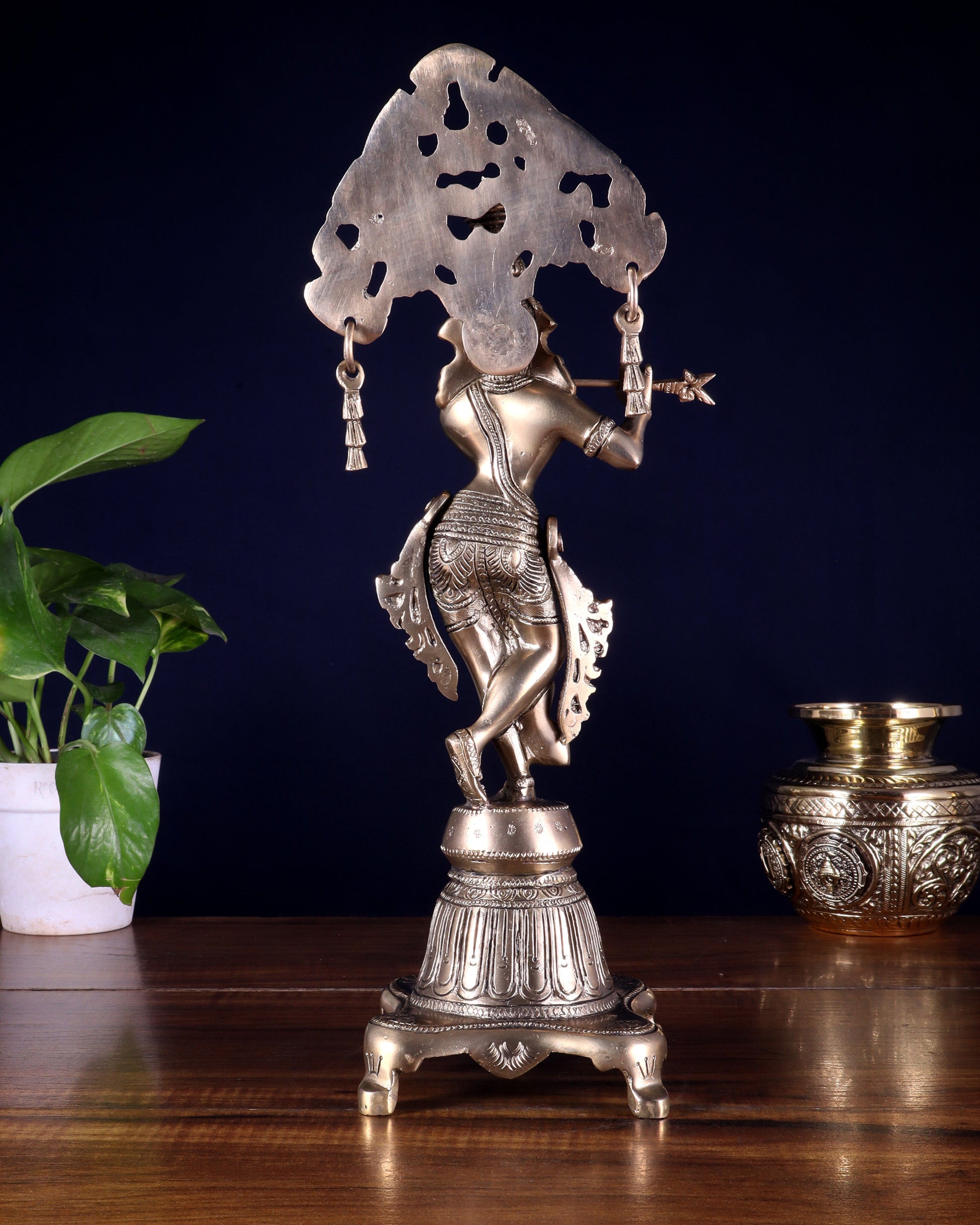 Pure Brass Unique Lord Krishna Idol 14.5 inch