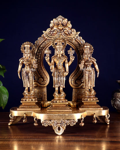 Pure Brass Tirupati Balaji with Bhudevi & Sridevi on Singhasan with Prabhavali – Complete Set 12 inch