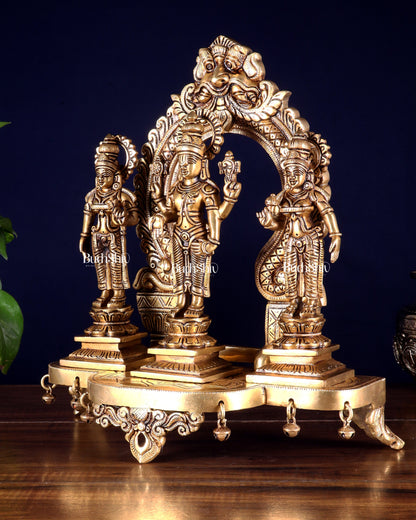 Pure Brass Tirupati Balaji with Bhudevi & Sridevi on Singhasan with Prabhavali – Complete Set 12 inch