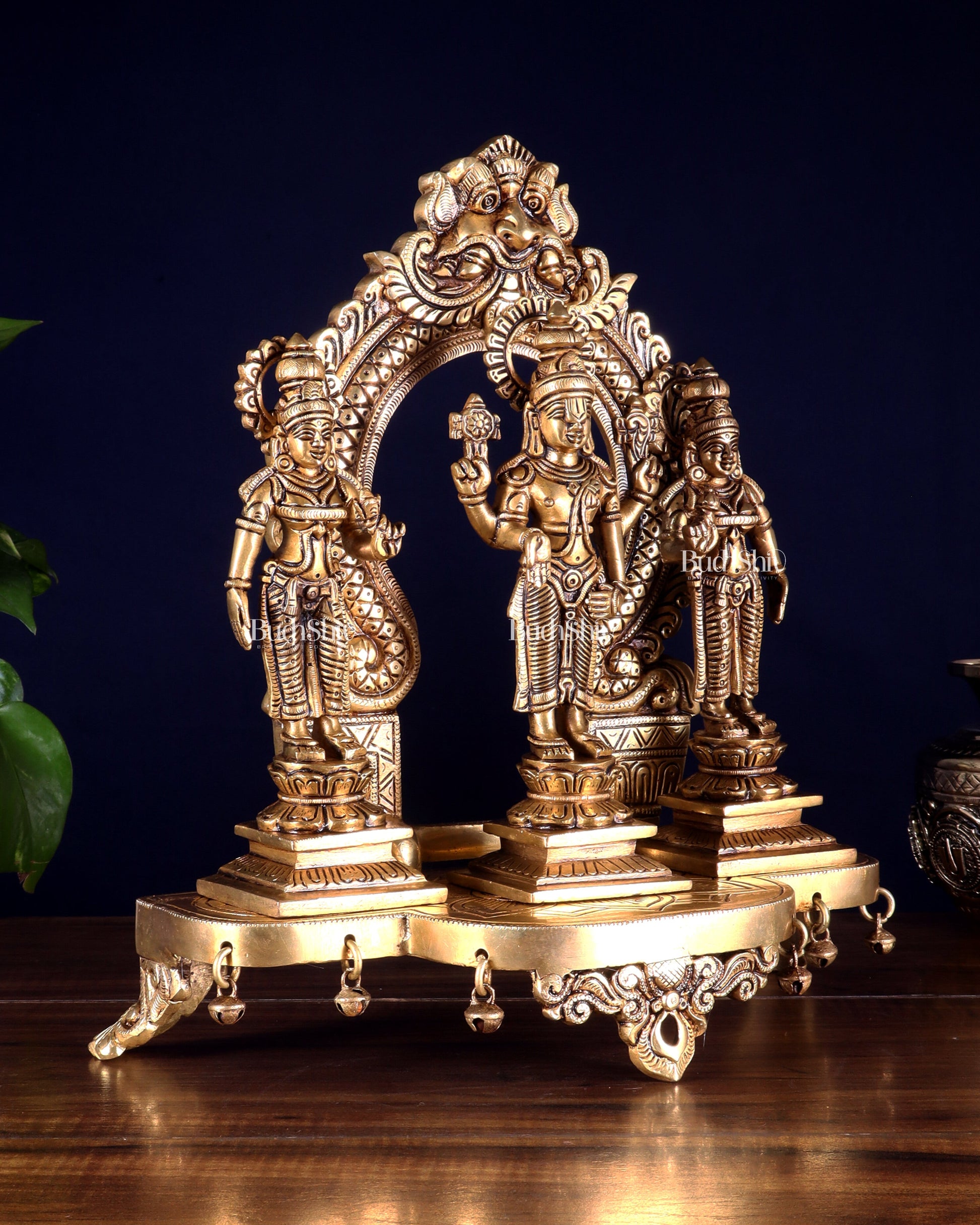 Pure Brass Tirupati Balaji with Bhudevi & Sridevi on Singhasan with Prabhavali – Complete Set 12 inch