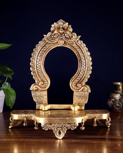 Pure Brass Superfine Singhasan Chowki with Prabhavali – 12 Inch