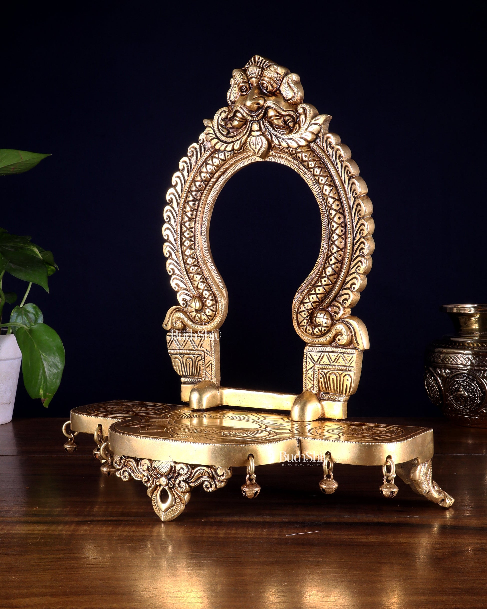 Pure Brass Superfine Singhasan Chowki with Prabhavali – 12 Inch