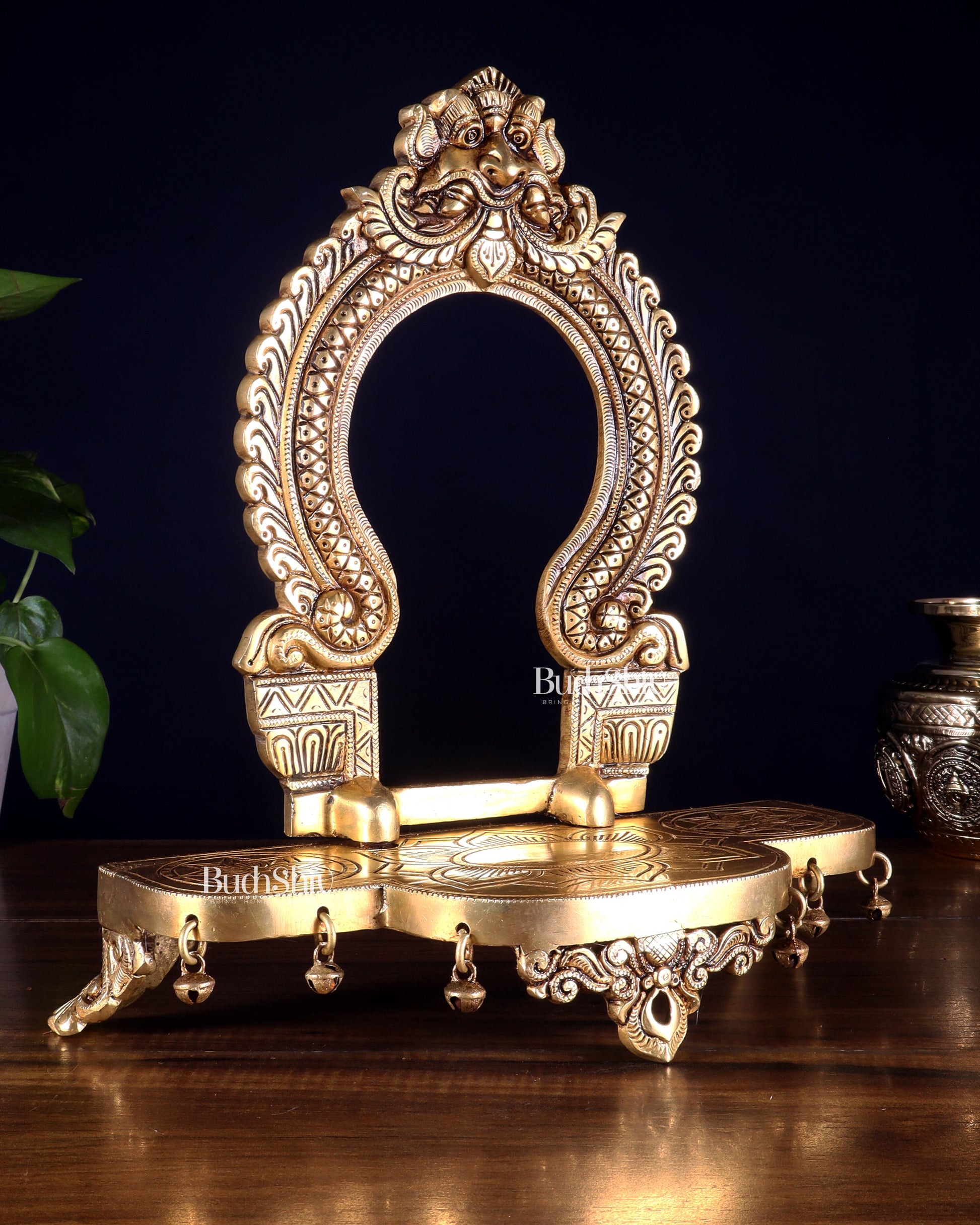 Pure Brass Superfine Singhasan Chowki with Prabhavali – 12 Inch