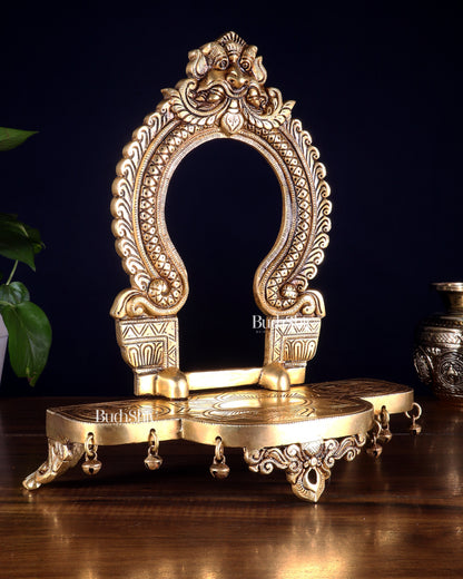 Pure Brass Superfine Singhasan Chowki with Prabhavali – 12 Inch