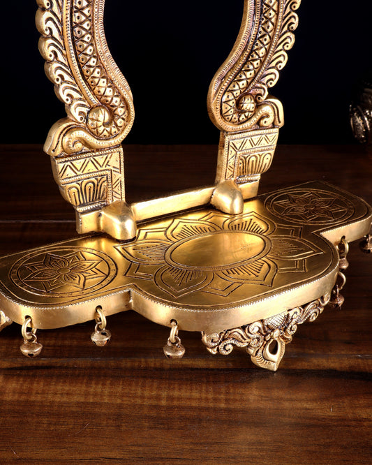 Pure Brass Superfine Singhasan Chowki with Prabhavali – 12 Inch