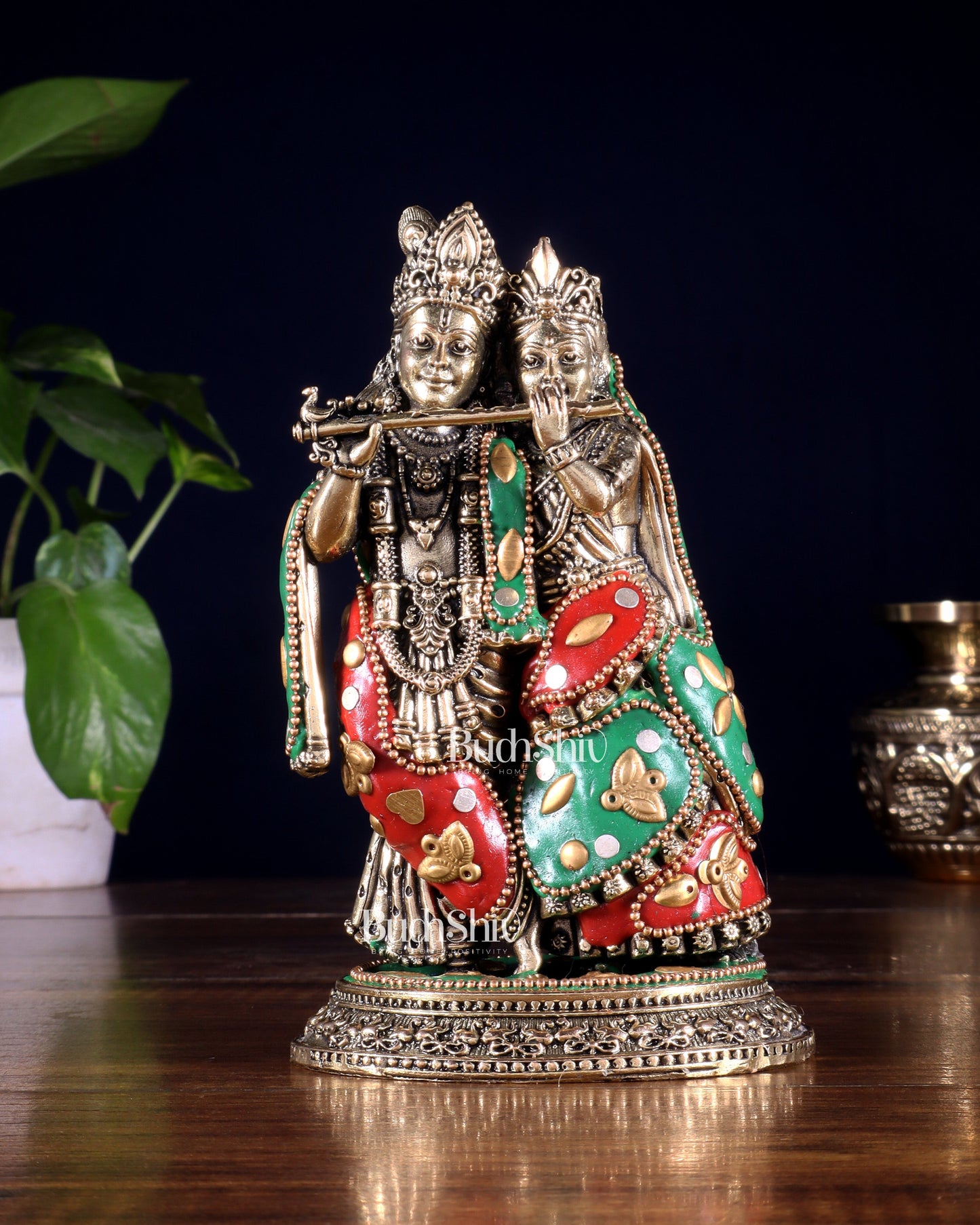 Superfine Brass Radha Krishna Idol - 6" with meenakari