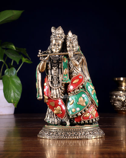 Superfine Brass Radha Krishna Idol - 6" with meenakari