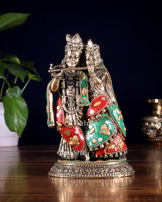 Superfine Brass Radha Krishna Idol - 6" with meenakari