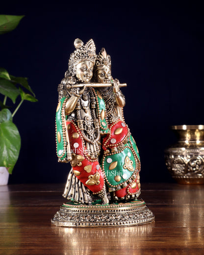 Superfine Brass Radha Krishna Idol - 6" with meenakari