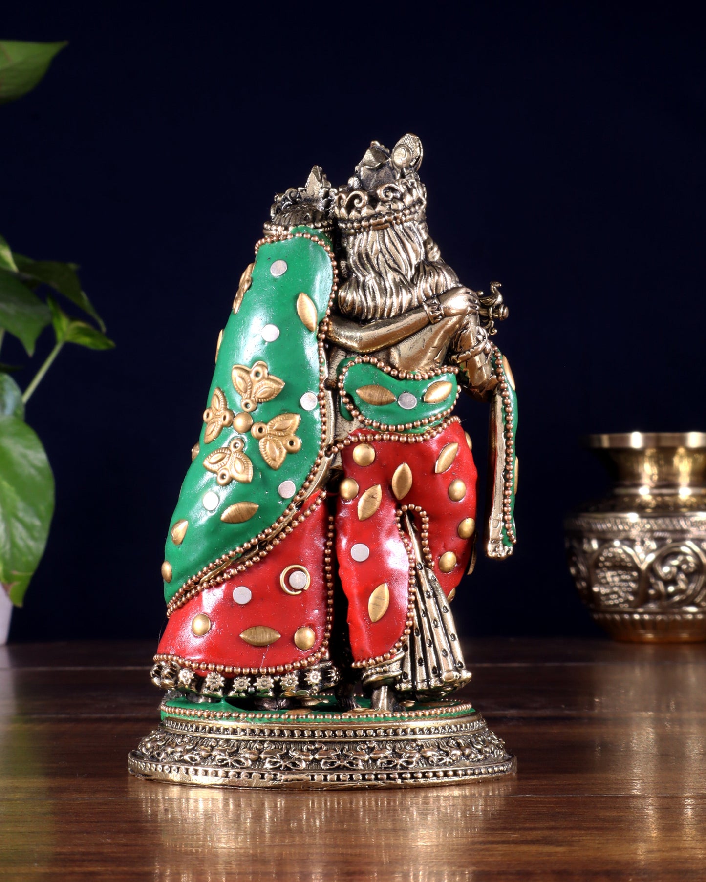 Superfine Brass Radha Krishna Idol - 6" with meenakari