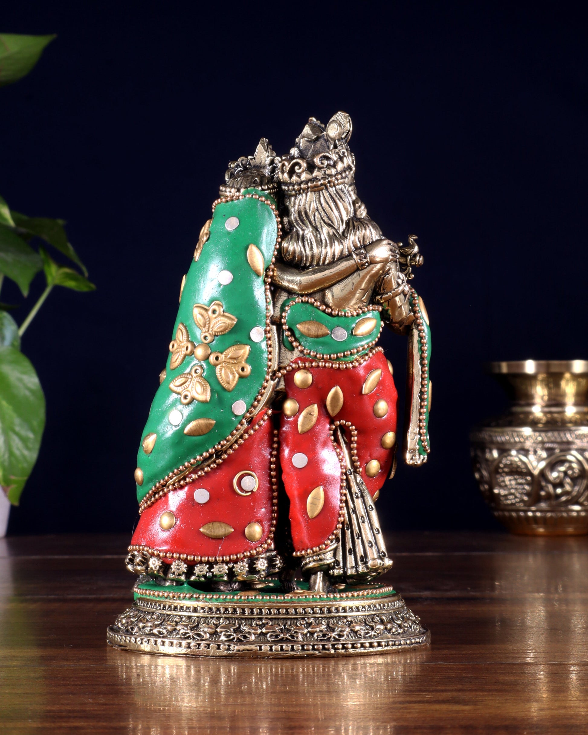 Superfine Brass Radha Krishna Idol - 6" with meenakari