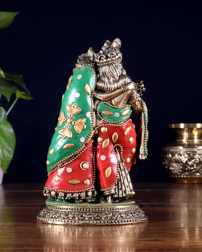 Superfine Brass Radha Krishna Idol - 6" with meenakari