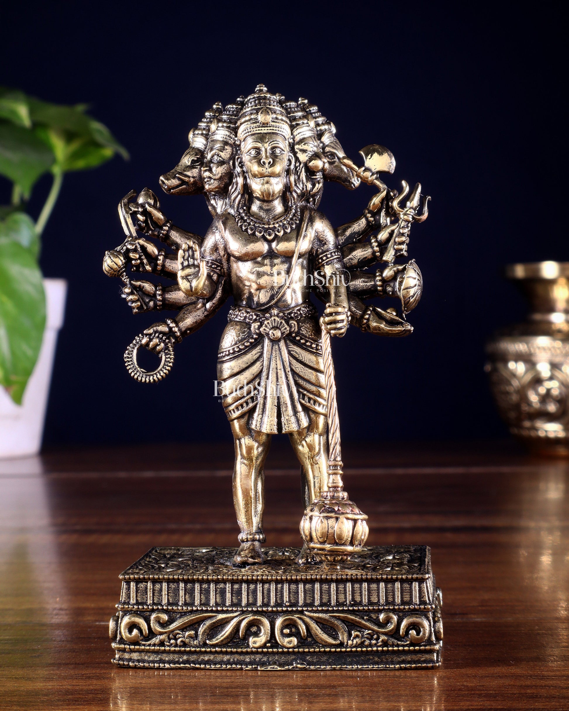 Brass Superfine Standing Panchmukhi Hanuman Idol 5 inch